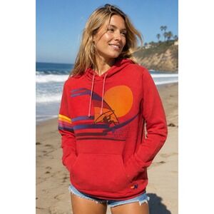 Aviator Nation Windsurf Surfer Graphic Pullover Hoodie Sunset Red California